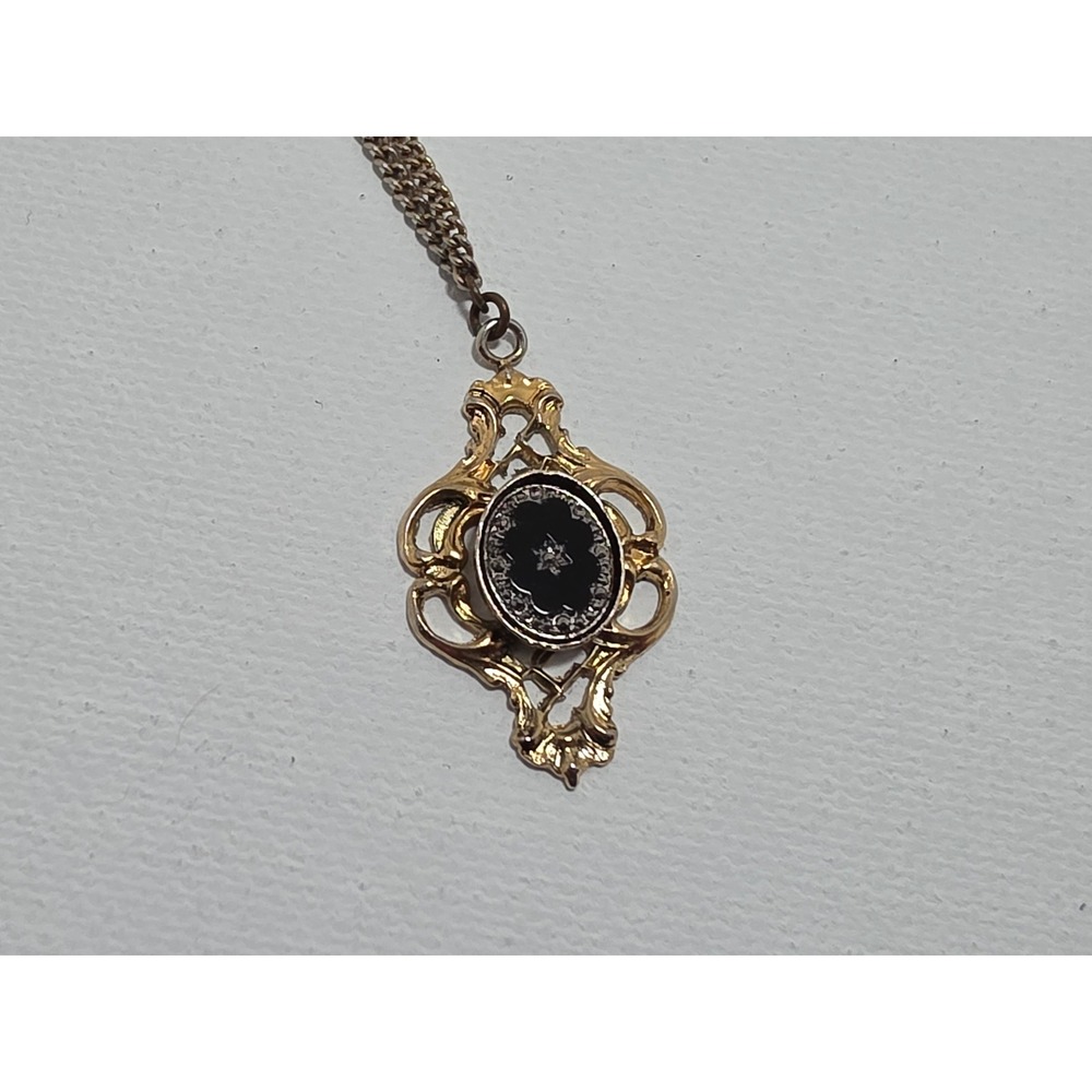 1928 Jewelry Vintage Victorian Inspired Black Cabochon Necklace Earrings Set - Picture 10 of 12